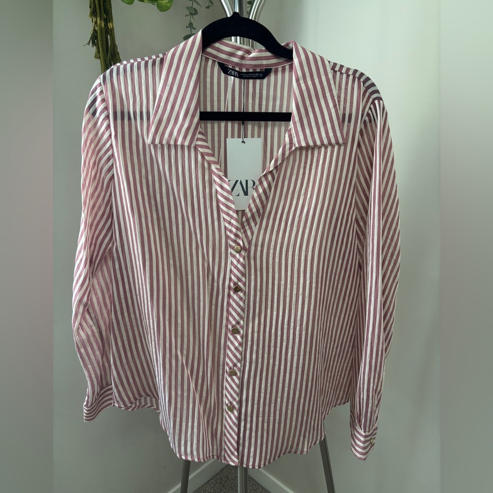 Zara Womens Pink Striped Shirt